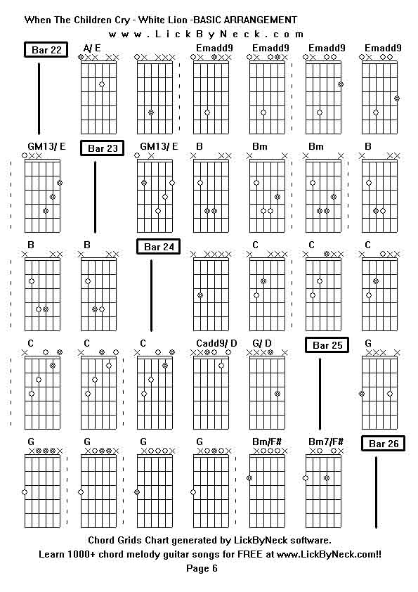 Chord Grids Chart of chord melody fingerstyle guitar song-When The Children Cry - White Lion -BASIC ARRANGEMENT,generated by LickByNeck software.